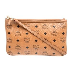 MCM Cognac Monogram Leather Wristlet Clutch